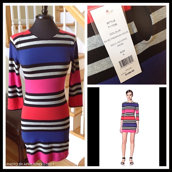 FRENCH CONNECTION STRIPED SHIFT BODYCON MINI DRESS - Picture 4 of 8